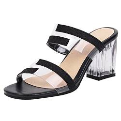 Damen Pantoletten mit Absatz, Sandalen Offene Zeh Leisure Blockabsatz Party Schuhe Ohne Verschluss Glitzer, 13552Mdv Schwarz Gr 45 EU von Diuniarza