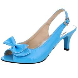 Damen Slingback-Schuhe mit Kitten Heel Peep Toe Lässige Pump Schnalle Sommer-Sandalen mit Mittlerem Absatz Bogen Sommer Sandale, 7778Wob Blau Gr 40 EU von Diuniarza