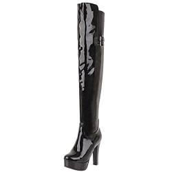 Diuniarza Damen Höhe Ferse Overknee Stiefel, Partystiefel Blockabsatz Zip Runde Zehen Boots Mode mit Plateau, 20079Zjv Schwarz Gr 48 EU von Diuniarza