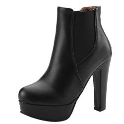 Diuniarza Damen Höhe Ferse Stiefeletten, Chelsea Stiefel Blockabsatz Zip Runde Zehen Stiefeletten Elegant mit Plateau, 9313Kld Schwarz Gr 45 EU von Diuniarza