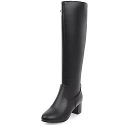 Diuniarza Damen Kniehohe Stiefel mit Mittlerem Absatz, Anzugstiefel Blockabsatz Zip Runde Zehen Boots Simple, 20027Xbw Schwarz Gr 46 EU von Diuniarza