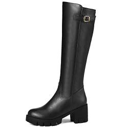 Diuniarza Damen Kniehohe Stiefel mit Mittlerem Absatz, Kleid Stiefeletten Blockabsatz Zip Runde Zehen Boots Elegant mit Plateau, 19899Ups Schwarz/Rl Gr 45 EU von Diuniarza