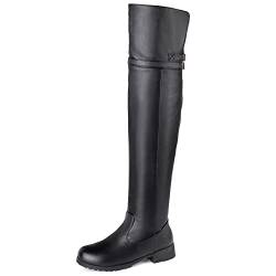 Diuniarza Damen Overknee Stiefel mit Mittlerem Absatz, Reitstiefel Blockabsatz Zip Runde Zehen Boots Leisure, 25084Dqf Schwarz Gr 46 EU von Diuniarza