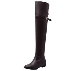 Diuniarza Damen Overknee Stiefel mit Niedrigem Absatz, Reitstiefel Blockabsatz Zip Pointed Toe Boots Leisure, 25131Qtm Braun/Hm Gr 48 EU von Diuniarza