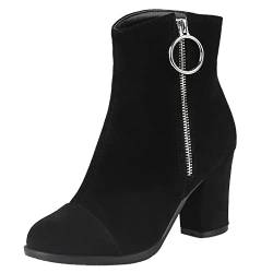 Diuniarza Damen Stiefeletten mit Blockabsatz, Anzugstiefel Leisure Zip Kurzschaft Stiefel Höhe Ferse Runde Zehen Stiefeletten, 6655Dcv Schwarz Gr 50 EU von Diuniarza