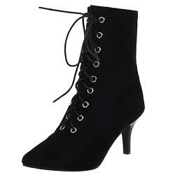 Diuniarza Damen Stiefeletten mit Mittlerem Absatz, Kleid Stiefeletten Stiletto Schnüren Pointed Toe Stiefeletten Simple, 15781Hrv Schwarz Gr 33 EU von Diuniarza