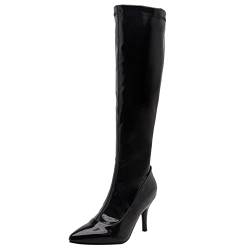 Diuniarza Kniehohe Damenstiefel mit Stiletto-Absatz, Partystiefel Mode Zip Overknees Stiefel Höhe Ferse Pointed Toe, 9673Pqf Schwarz Gr 48 EU von Diuniarza