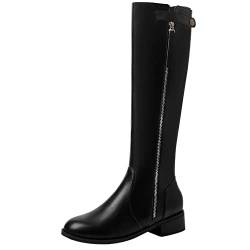 Diuniarza Wadenhohe Damenstiefel mit Blockabsatz, Reitstiefel Leisure Zip Overknees Stiefel Mitte Absatz Runde Zehen, 10436Ivh Schwarz Gr 49 EU von Diuniarza