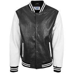 DR182 Herren Leder College Boy Varsity Jacke Schwarz Weiß, schwarz / weiß, M von Divergent Retail