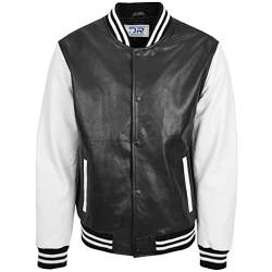 DR182 Herren Leder College Boy Varsity Jacke Schwarz Weiß, schwarz / weiß, XXXL von Divergent Retail