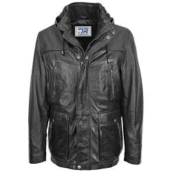 DR192 Herren Leder Parka Abnehmbarer Kapuzenpullover schwarz, Schwarz , XXXL von Divergent Retail