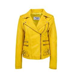DR195 Damen Trendy Biker Lederjacke gelb Vintage, Gelb Vintage, 42 von Divergent Retail