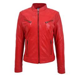 DR200 Damen Classic Casual Biker Lederjacke Rot, rot, 46 von Divergent Retail