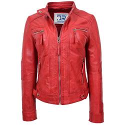 DR245 Damen Echtleder Biker Jacke rot, rot, 44 von Divergent Retail