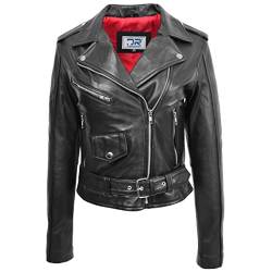 Divergent Retail DR199 Damen Hard Ride Biker Style Lederjacke schwarz, Schwarz , 40 von Divergent Retail