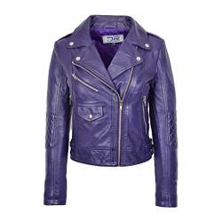 Divergent Retail DR207 Damen Echtleder Biker Cross Zip Jacke Lila, violett, 36 von Divergent Retail