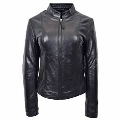 Divergent Retail DR265 Damen-Lederjacke, weich, schwarz, tailliert, Biker-Stil, Schwarz , 46 von Divergent Retail