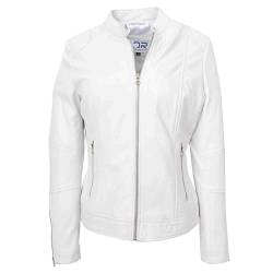 Divergent Retail DR571 Damen-Bikerjacke aus echtem Leder, mit Reißverschluss, Weiß, weiß, 36 von Divergent Retail
