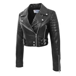 Divergent Retail Lily Damen Bikerjacke aus echtem Leder, kurz geschnitten, Schwarz, Schwarz , 36 von Divergent Retail