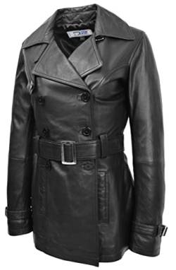 Divergent Retail Milly Damen Trenchcoat, mittellang, zweireihig, Leder, Schwarz, Schwarz , 44 von Divergent Retail