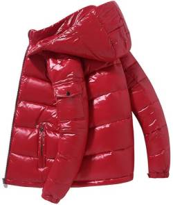 Dixacyer Herren schwere gesteppte glänzende Daunenjacken Performance Hooded Puffer Mäntel, rot, XXXL von Dixacyer