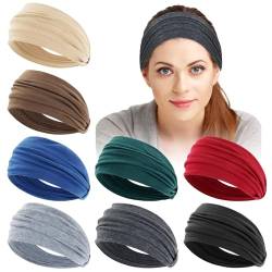 Dizila 8 Stück atmungsaktive, einfarbige weiche dehnbare breite Boho-Stirnbänder für Workout, Yoga, Sport, Haarbänder, Turbane, Headwraps für Damen und Mädchen (8 Stück S3) von Dizila