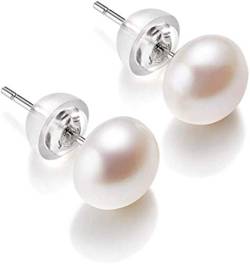 Ohrringe for Damen, trendige weiße 6–11 mm Süßwasser-Zuchtperlen-Ohrstecker for Damen, Damen-Ohrringe aus Sterlingsilber – weiße Perle, 10–11 mm (Color : White Pearl, Size : 10 11mm) von Djonerc