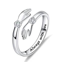 DkakoJew Umarmung Ring Damen 925 Sterling Silber Ring Verstellbar Umarmende Ring Hände Öffnen Ring Verlobungsring Damen. von DkakoJew