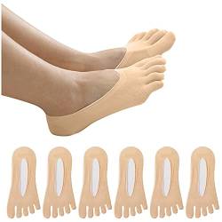 6 Paar Zehensocken Damen 5 Finger Socken weich und atmungsaktiv Low-Cut Socken mit Zehen Sneaker Socken für Mädchen (Beige) von Dkings