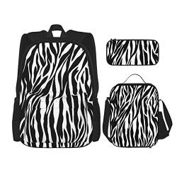 Dmorj Schultertasche mit Zebra-Druck, Umhängetasche, Lunch-Tasche, Bleistift-Tasche, Set =>> Robust und tragbar, bequeme und schöne Studentenprodukte, Schwarz, Einheitsgröße von Dmorj