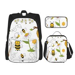 Flying Bees Daisy Honey Prints Pocket Schultertasche Crossbody Lunchtasche Bleistift Bag Set :: Robust und tragbar, bequeme und schöne Studentenprodukte, Schwarz, Einheitsgröße von Dmorj