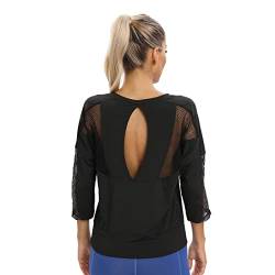 Workout-Shirts für Damen, Damen-Mesh-Sportshirt, Yoga-Gymnastik-Tops, Sportbekleidung, 3/4-Ärmel, Workout-Tops für Damen von Dmwhsy