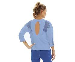 Workout-Shirts für Damen, Damen-Mesh-Sportshirt, Yoga-Gymnastik-Tops, Sportbekleidung, 3/4-Ärmel, Workout-Tops für Damen von Dmwhsy