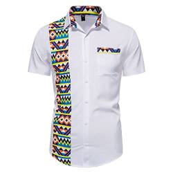 Dninmim Herren Weiß Afrikanischer Druck Hemd Sommer Kurzarm Street Casual Traditionelles Hemd, weiß, XL von Dninmim