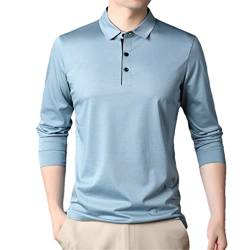 Dninmim Poloshirt für Herren, Baumwollmischung, langärmelig, Kragen, atmungsaktives Oberteil, blau, XL von Dninmim