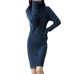 Dninmim Winter Damen Vintage Rollkragen Wollkleid Weiblich Langarm Strickpullover Kleider Blue M von Dninmim