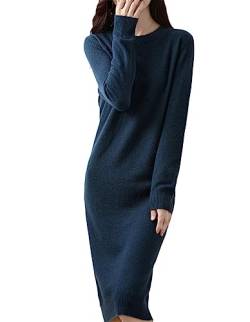 Einfarbiges Damen-Strickkleid Mit Rundhalsausschnitt, Schmales, Langes Overknee-Wollkleid Für Damen Navy Blue XL von Dninmim