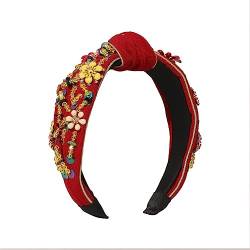 Frauen Bunte Strass Stirnband Turban Handgemachte Casual Stirnband Zubehör F3587-Rot von Dninmim