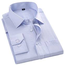 Herren Kleid Langarm Hemd Solid Herren Kleidung Passform Hemden Weiß Blau Schwarz, 8868-21 blaue Streifen, XXL von Dninmim