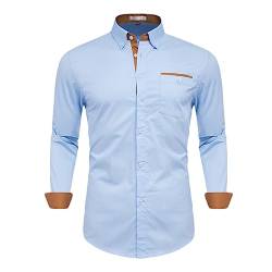 Men Office Working Dress Shirt Long Sleeve Male Shirts Solid Color Top Light Blue Y50 US Size XL von Dninmim