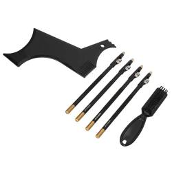 Bart-Styling-Trimmwerkzeug, Styling Easy Beard Guide Schablonen-Schablonen-Set, Komplett, Mehrere Kurven, Ergonomisch, mit 4 Stück Friseur-Bleistiftbürste für Friseursalon (BLACK) von Doact