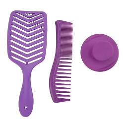 Haarbürste, 3-teiliges Haarbürsten-Kamm-Set, Ausgehöhlte Haarbürste, Doppelzahn-Haarkamm, Haar-Shampoo-Bürste, Entwirrungsbürste und Haarkamm-Set für Entwirrendes Styling von Doact