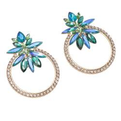 Schleifen-Blumen-Ohrringe, 2 Stück Runde Blumen-Tropfen-Ohrringe, Trendiges KC-Gold, Geometrisches Ornament für Geburtstag (Grünes Himmelblau) von Doact