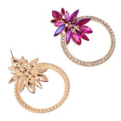 Schleifen-Blumen-Ohrringe, 2 Stück Runde Blumen-Tropfen-Ohrringe, Trendiges KC-Gold, Geometrisches Ornament für Geburtstag (rote Rose) von Doact