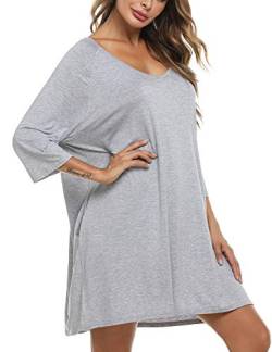 Doaraha Nachthemd Damen Baumwolle Sexy Nachtkleid Kurz V-Ausschnitt 3/4 Arm, Sleepshirt Schlafhemd Nachtwäsche Locker für Frauen Große Größen von Doaraha