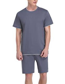 Doaraha Schlafanzug Herren Kurz Set Pyjama 100% Baumwolle Zweiteilige Nachtwäsche Einfarbig Sommer Sleepwear Hausanzug für Männer (4-Einfarbig-Dunkelgrau, S) von Doaraha