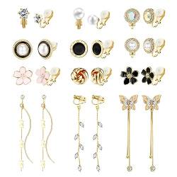 Dochais 12 Paar Ohrclips Damen, Clip Ohrringe, Ohrclips Damen, Herz Stern Blumen Schmetterling Colorfol Ohrringe Damen, Hypoallergene Klipp Ohrringe, Ear Cuff Gold Silber, Ohrklemme Niedlich von Dochais