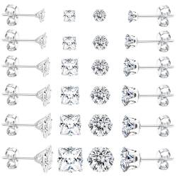 Dochais 12 Paar Ohrringe Set Edelstahl,Hypoallergen Ohrstecker Chirurgenstahl,Zirkonia Creolen Ohrstecker Set,Hoop Creolen Ohrringe für Herren Damen Unisex (Silber) von Dochais