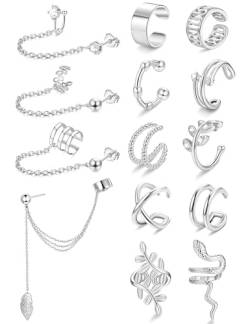 Dochais 14 Stück Ear Cuff Set Silber, Helix Knorpel Clip, Ohr Cuffs, Cuff Ohrringe Fake, Ear Cuff Wrap, Ohrmanschette Earcuffs Clip Ohrringe Set, Ear Cuff Kupfer für Damen Mädchen von Dochais