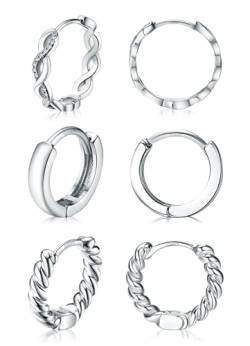 Dochais 3 Paare Creolen Silber 925 Damen Ohrringe Sterling Silber 925 Creolen Ohrringe Set Kleine Creolen Set für Damen Herren Hypoallergene mit AAA Zirkonia Leichte Kleine Silber Creolen 13/15/20mm von Dochais